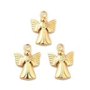 Wasserfester Engel Anhänger, 18K Vergoldet Stahl, (19x14mm) - Uniq Perler - 113813