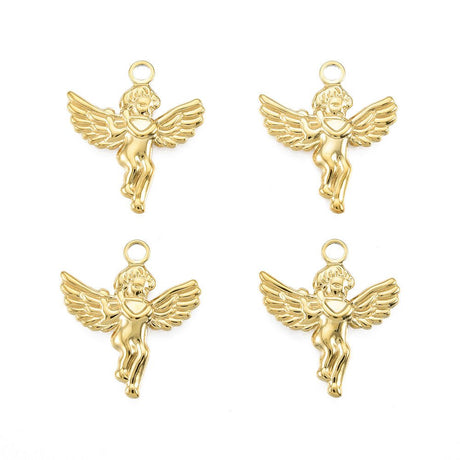 Vandfast Engle Vedhæng - 18K Forgyldt Stål (23x20mm) 2 stk - Uniq Perler - 