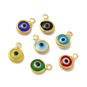 Wasserdicht Evil Eye Anhänger, Sortierte Farben, 18K Vergoldet Stahl, 9,5mm, 10 Stück - Uniq Perler - 113738