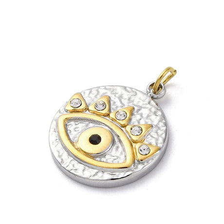 Vandfast Evil Eye Vedhæng med Rhinsten – Forgyldt Stål (14x16mm) - Uniq Perler - 114783