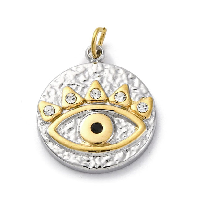 Vandfast Evil Eye Vedhæng med Rhinsten – Forgyldt Stål (14x16mm) - Uniq Perler - 114783