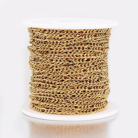 Vandfast Figaro Kæde – 18K Forgyldt Stål, Facetteret (4~6x3x0,8mm)1 meter - Uniq Perler - 124752