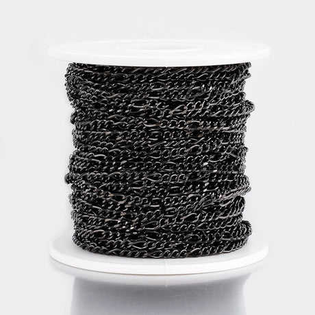 Vandfast Figaro Kæde – Sort Stål, Facetteret (4~6x3x0,8mm) - Uniq Perler - 125034