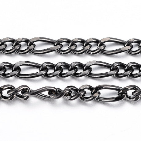 Vandfast Figaro Kæde – Sort Stål, Facetteret (4~6x3x0,8mm) - Uniq Perler - 125034