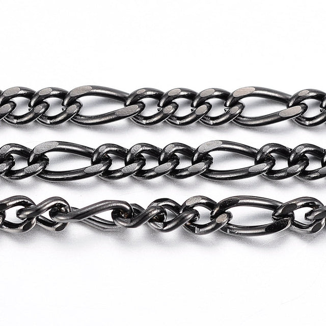 Vandfast Figaro Kæde – Sort Stål, Facetteret (4~6x3x0,8mm) - Uniq Perler - 125034