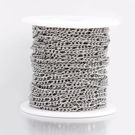 Vandfast Figaro Kæde – Stål, Facetteret (4~6x3x0,8mm) 1 meter - Uniq Perler - 125027
