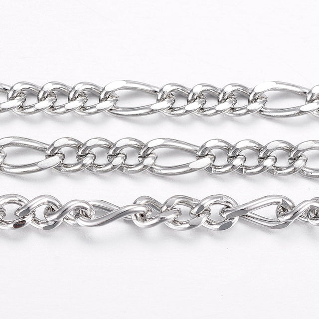 Vandfast Figaro Kæde – Stål, Facetteret (4~6x3x0,8mm) 1 meter - Uniq Perler - 125027