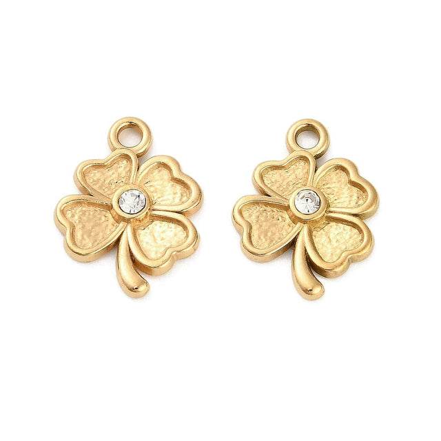 Vandfast Firkløver Vedhæng, Forgyldt, (18x13mm) - Uniq Perler - 091218