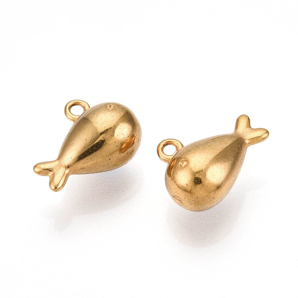 Vandfast Fisk Vedhæng – 18K Forgyldt Stål (8,5x11,5mm) - Uniq Perler - 114996