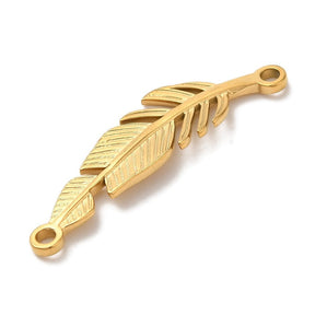 Water-resistant Feather Intermediate, 18K Gold-plated Steel, 35x19mm, 2 pcs. - Uniq Perler - 113775