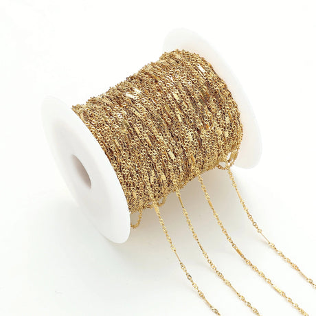 Vandfast Flad Figaro Kæde – Forgyldt Stål (2x0,6mm), 1m - Uniq Perler - 763623