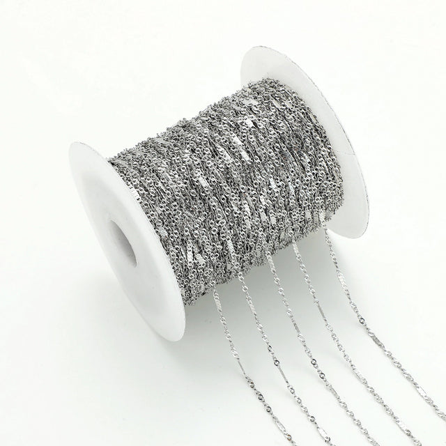 Vandfast Flad Figaro Kæde, Stål, 2x0,6mm, 1m - Uniq Perler - 114044