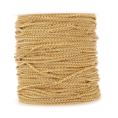 Vandfast Flettet Kæde, Forgyldt Stål, (4mm, 1m) - Uniq Perler - 358488