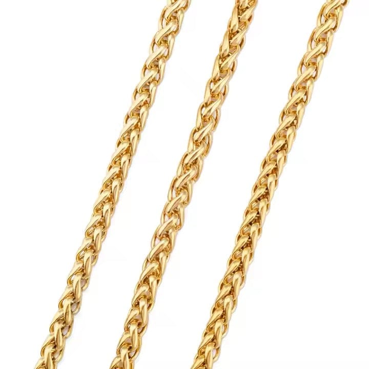 Vandfast Flettet Kæde, Forgyldt Stål, (4mm, 1m) - Uniq Perler - 358488