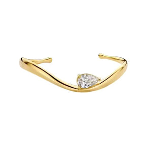 Water-resistant Gold-plated Bracelet, Organic look with zirconia drop - Uniq Perler - 678899