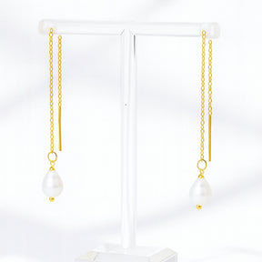 Water-resistant Gold-plated Ear thread With Freshwater Pearl (100 - 109mm) - Uniq Perler - 983421
