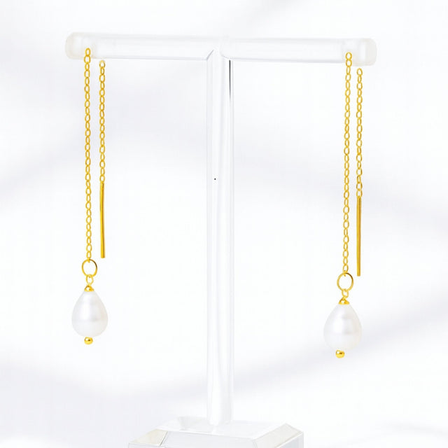 Vandfast Forgyldt Ørekæde Med Ferskvandsperle (100 - 109mm) - Uniq Perler - 983421