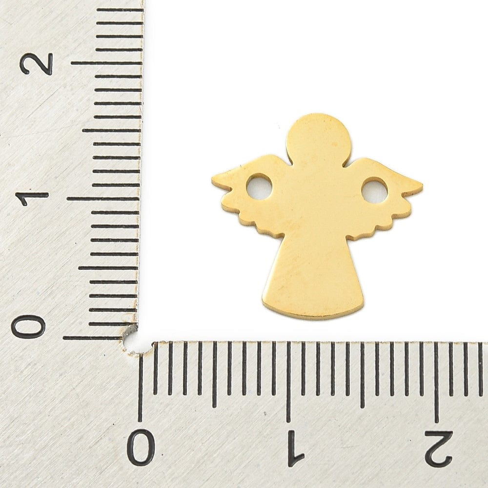 Vandfast forgyldt stål connector – Engel, 18K Forgyldt (15x14,5mm, 4 stk) - Uniq Perler - 116179