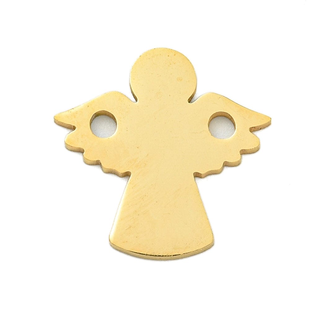 Vandfast forgyldt stål connector – Engel, 18K Forgyldt (15x14,5mm, 4 stk) - Uniq Perler - 116179