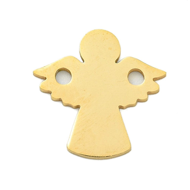 Vandfast forgyldt stål connector – Engel, 18K Forgyldt (15x14,5mm, 4 stk) - Uniq Perler - 116179