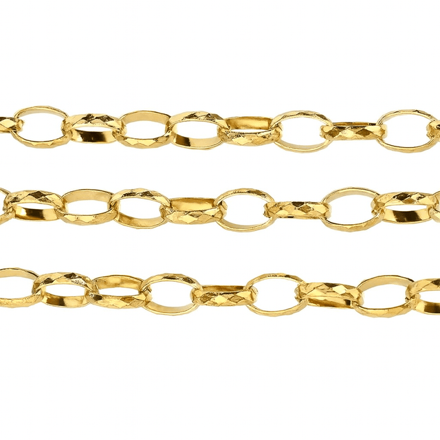 Vandfast Forgyldt Stål Kæde – Ovale Led med Diamant Mønster (13,5x9mm, 1 Meter) - Uniq Perler - 116349