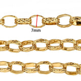 Vandfast Forgyldt Stål Kæde – Ovale Led med Diamant Mønster (7mm, 1 Meter) - Uniq Perler - 