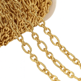 Vandfast Forgyldt Stål Kæde – Ovale Led Med Mønster (13x8 - 10x7mm, 1 Meter) - Uniq Perler - 116347