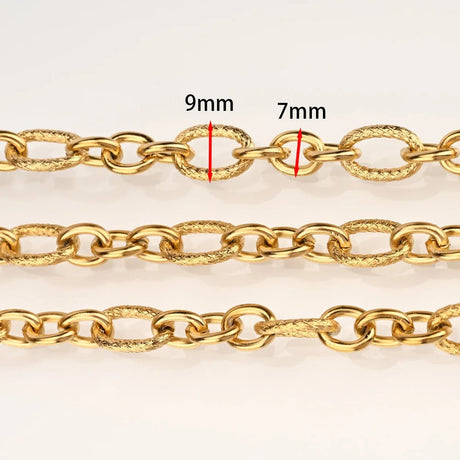 Vandfast Forgyldt Stål Kæde – Ovale Led med Mønster (Meter) - Uniq Perler - 