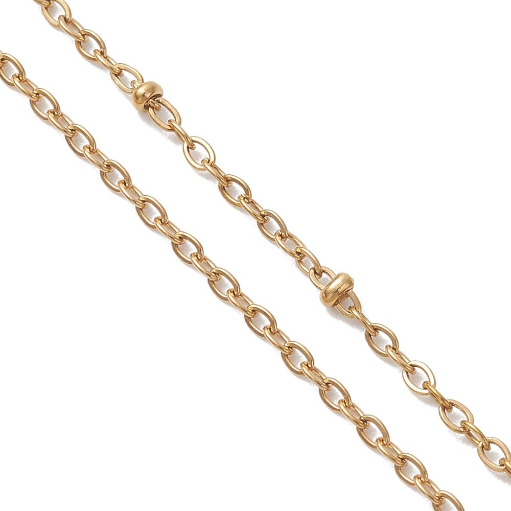 Vannfast Forgylt Stålkjede – Satellitt/slider kjede 48 cm + forlengelseskjede - Uniq Perler - 