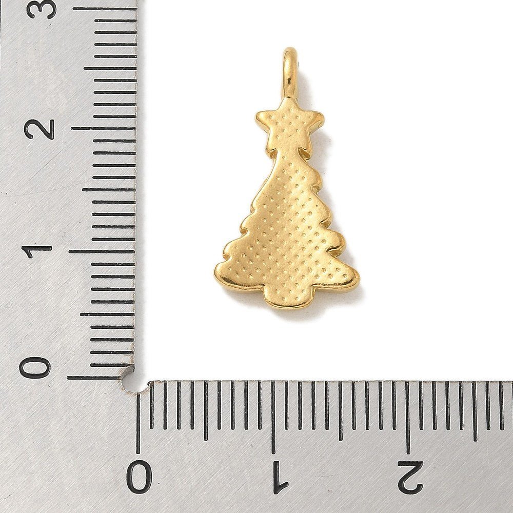 Vandfast Forgyldt Vedhæng i Stål – Juletræ (21x11mm) - Uniq Perler - 