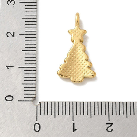 Vandfast Forgyldt Vedhæng i Stål – Juletræ (21x11mm) - Uniq Perler - 