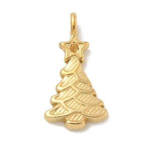 Wasserdicht Vergoldet Anhänger in Stahl – Weihnachtsbaum (21x11mm) - Uniq Perler - 