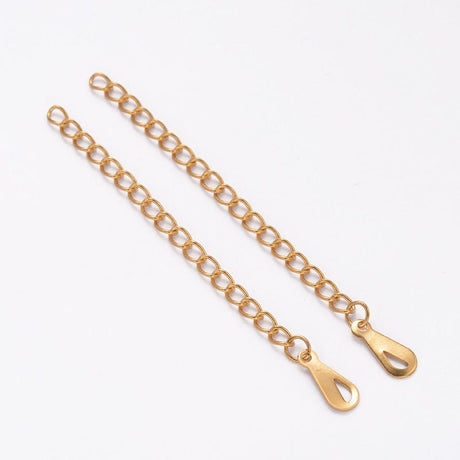 Vandfast Forlængerkæde Med Dråbe Vedhæng, Forgyldt Stål, 62 - 70mm, 4 stk. - Uniq Perler - 113814