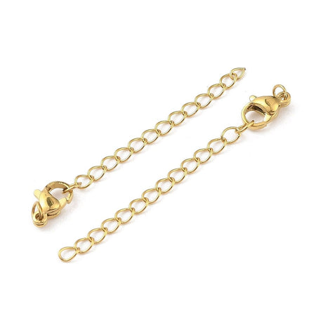 Vandfast Forlængerkæde Med Karabin Lås, Forgyldt Stål, (52mm) - Uniq Perler - 113474