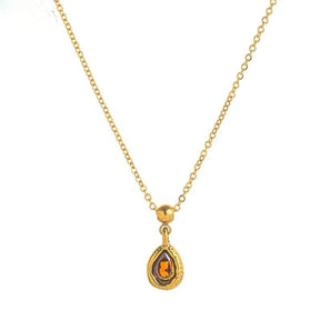 Water-resistant Necklace With Garnet Stone, 18K Gold-plated Steel (45+5cm) - Uniq Perler - 4444777