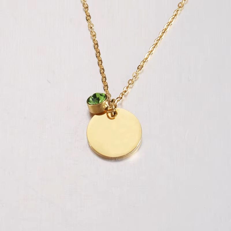 Vandfast Halskæde Med Grønt Vedhæng, 18K Forgyldt Stål, 41+5cm(perfekt til stempling) - Uniq Perler - 115011