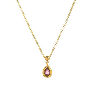 Water-resistant Necklace With Crystal Stone – 18K Gold-plated Steel (45+5cm) - Uniq Perler - 787996