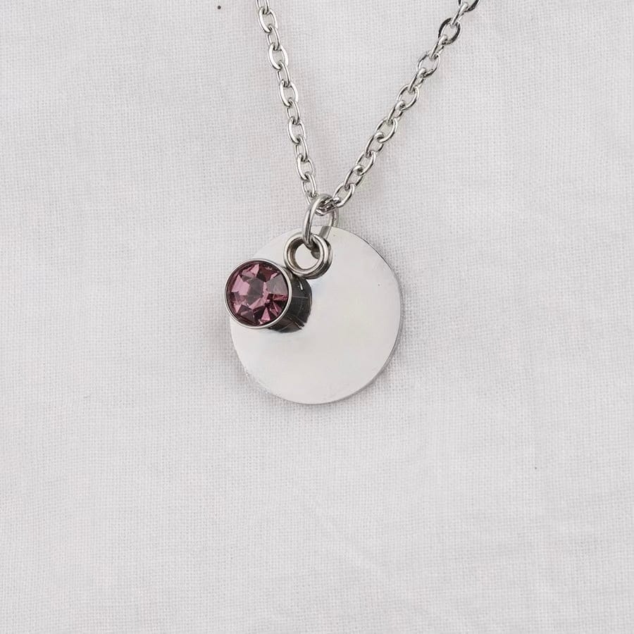 Vandfast Halskæde Med Lilla/rosa Vedhæng, Stål, 41+5cm (perfekt til stempling) - Uniq Perler - 115017