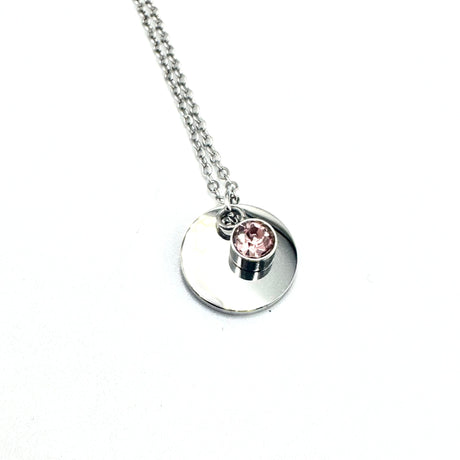 Vandfast Halskæde Med Rosa Vedhæng, Stål, 41+5cm(perfekt til stempling) - Uniq Perler - 115015