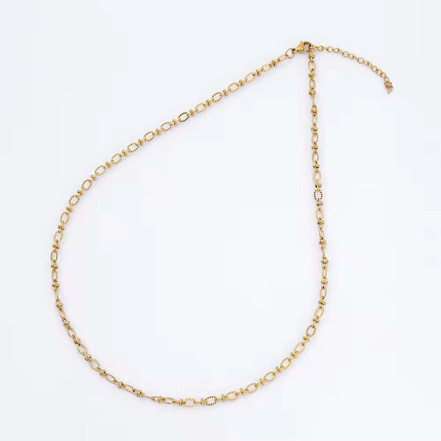 Vandfast Halskæde Med Struktur - 18K Forgyldt Stål (50+5cm) - Uniq Perler - 112093