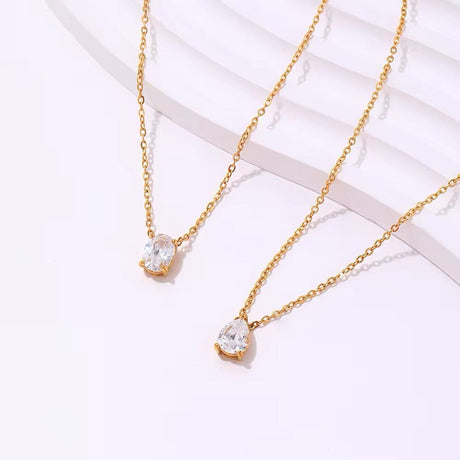 Vandfast Halskæde Med Zirkonia Dråbe Vedhæng (41+5cm) - Uniq Perler - 75335