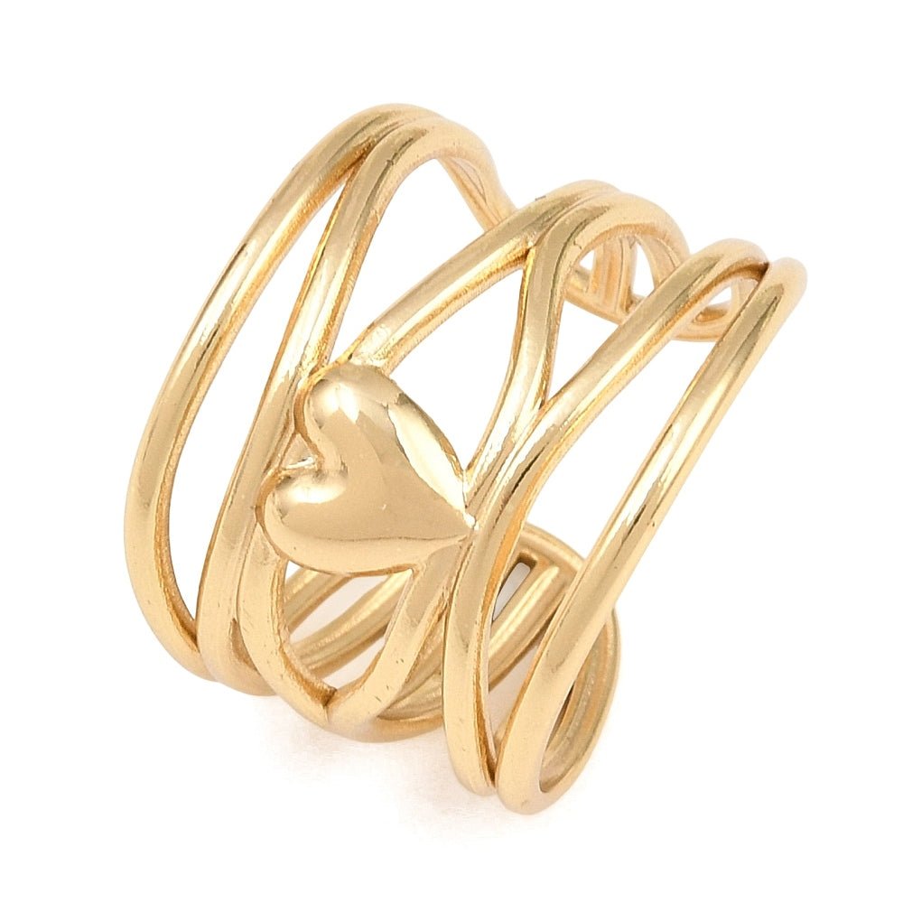Vandfast Hjerte Ring – 18K Forgyldt Stål (17,5mm) - Uniq Perler - 122867