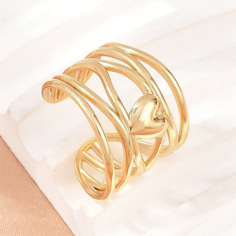 Vandfast Hjerte Ring – 18K Forgyldt Stål (17,5mm) - Uniq Perler - 122867