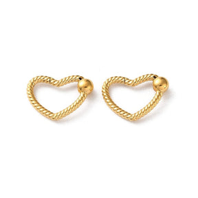 Water-resistant Heart Spring Ring Clasp With Pattern - 18K Gold-plated Steel (22x16mm) - Uniq Perler - 116024