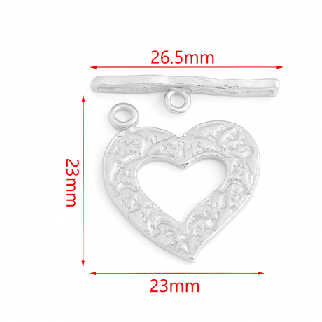 Vandfast Hjerte Toggle lås, Platin (23x27 mm) - Uniq Perler - 