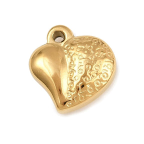 Vannfast Hjerte Anheng - 18K Forgylt Stål (14x14mm) - Uniq Perler - 115740