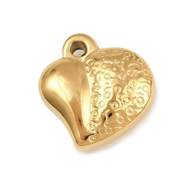 Vandfast Hjerte Vedhæng - 18K Forgyldt Stål (14x14mm) - Uniq Perler - 115740