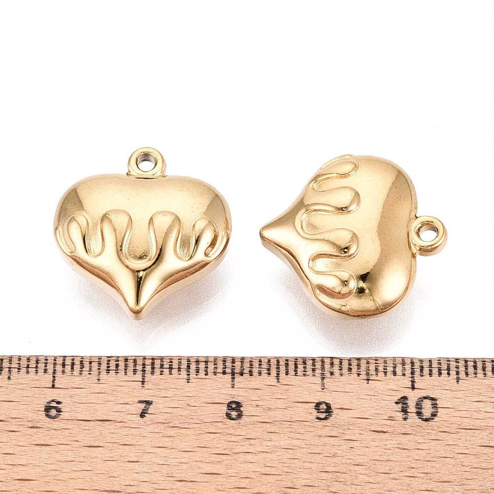 Vandfast Hjerte Vedhæng – 18K Forgyldt Stål (21x20x9mm) 2 stk. - Uniq Perler - 116005