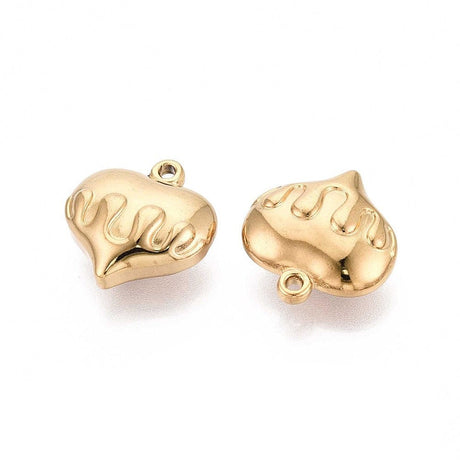 Vandfast Hjerte Vedhæng – 18K Forgyldt Stål (21x20x9mm) 2 stk. - Uniq Perler - 116005