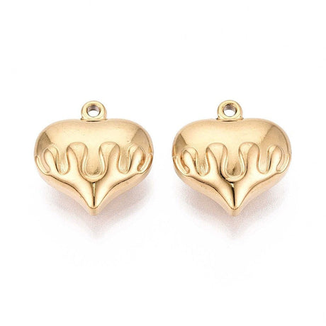 Vandfast Hjerte Vedhæng – 18K Forgyldt Stål (21x20x9mm) 2 stk. - Uniq Perler - 116005